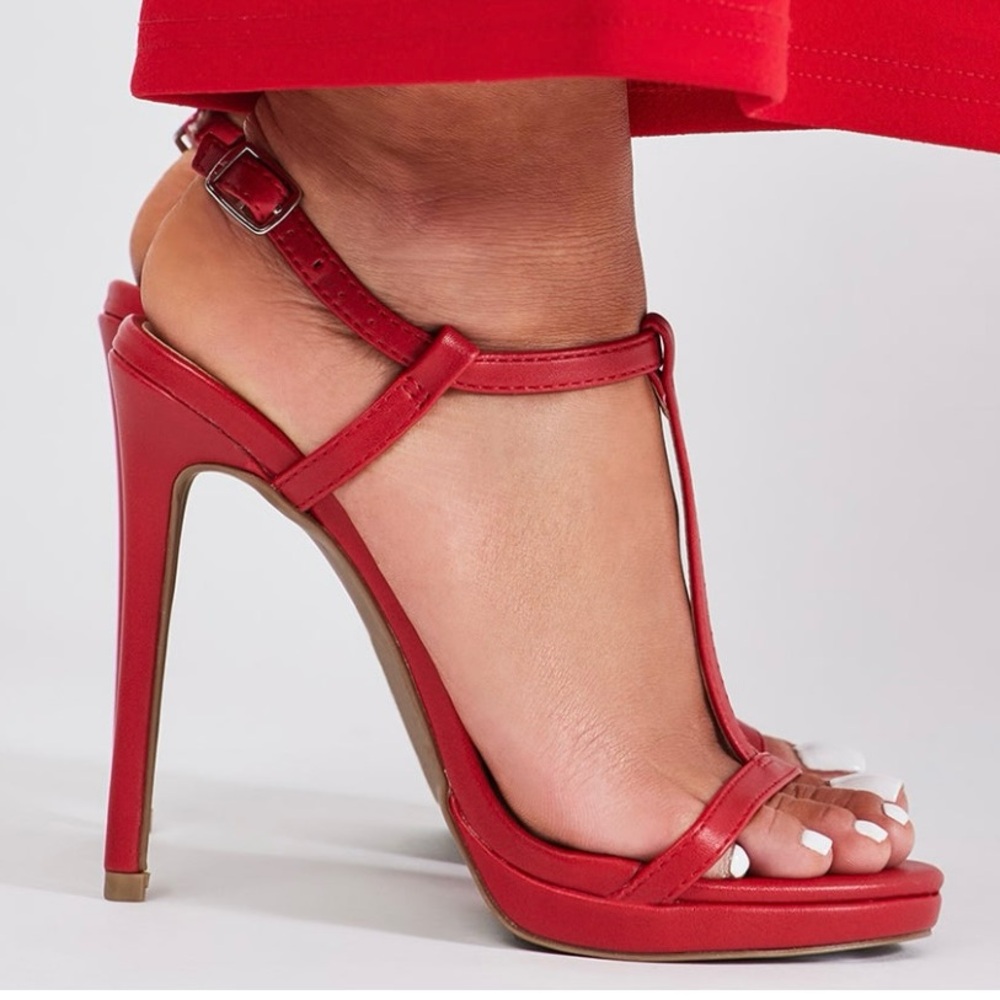 Fashion Nova Red Stiletto Heels with T-Strap